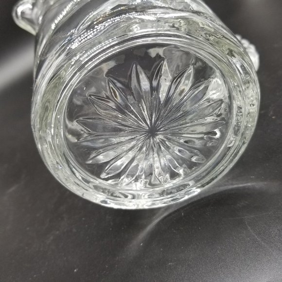 Vintage Clear Water Tea Drink Pitcher Floral Pressed Glass 8.50" Ribbed Handle - Picture 7 of 14